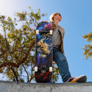Abstract Cosmic Wildlife Lion Portrait Skateboard