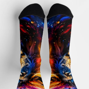 Abstract Cosmic Wildlife Lion Portrait Socks