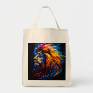 Abstract Cosmic Wildlife Lion Portrait Tote Bag