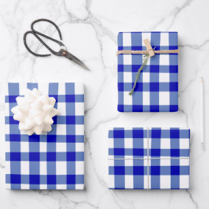 Abstract Cottagecore Picnic Plaid Pattern in Blue Wrapping Paper Sheet