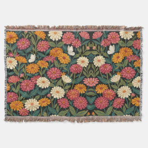 Abstract Cottagecore Zinnias Butterflies Blankets