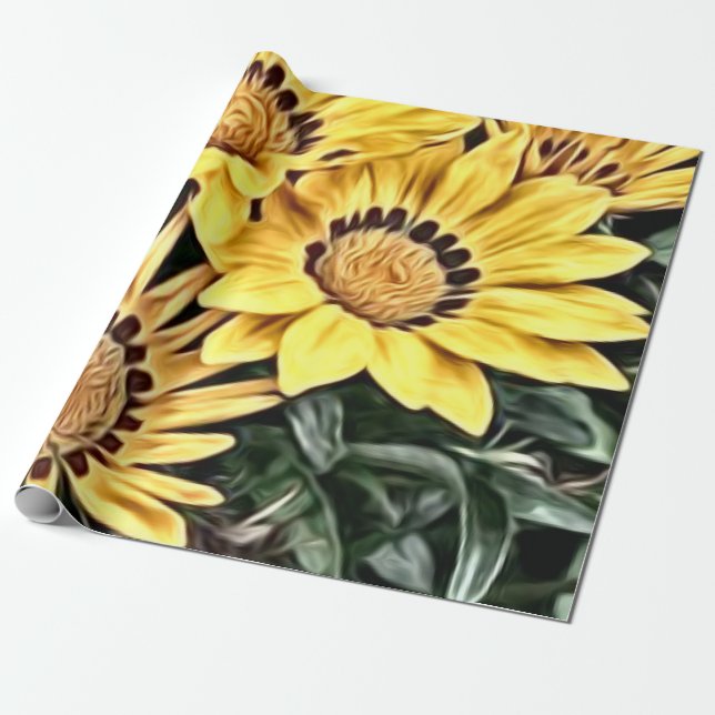 Abstract Country Yellow Daisy Wrapping Paper (Unrolled)