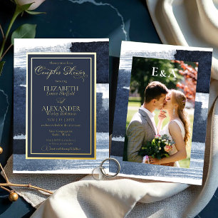 Abstract Couples Shower Invitation Gold Blue