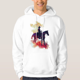 Abstract Cowboy Riding Horse Silhouette Hoodie
