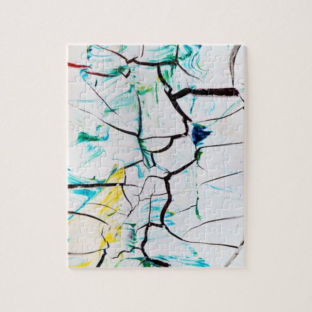 Abstract Cracks in Green Yellow Blue Jigsaw Puzzle (Vertical)