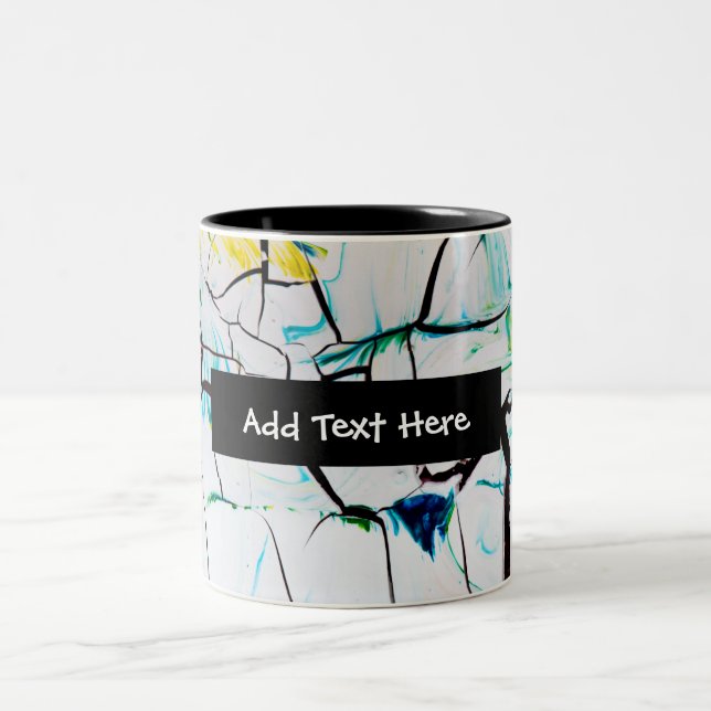 Abstract Cracks in Green Yellow Blue Two-Tone Coffee Mug (Center)