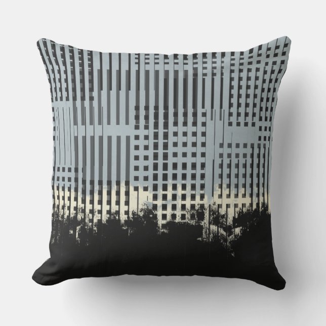 Abstract Cream, Teal, & Black Stripe Pattern Outdoor Pillow (Front)