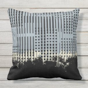 Abstract Cream, Teal, & Black Stripe Pattern Outdoor Pillow
