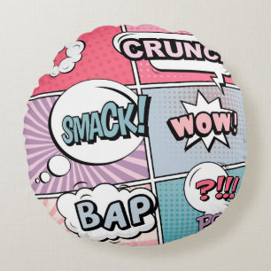 Abstract creative concept comic pop art style blan round pillow