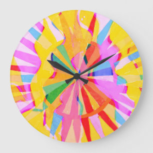 Abstract creative drawing, colourful background. large clock