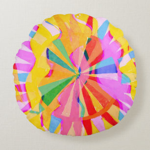 Abstract creative drawing, colourful background. round pillow