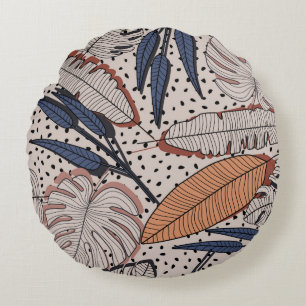 Abstract creative tropical seamless pattern on bac round pillow