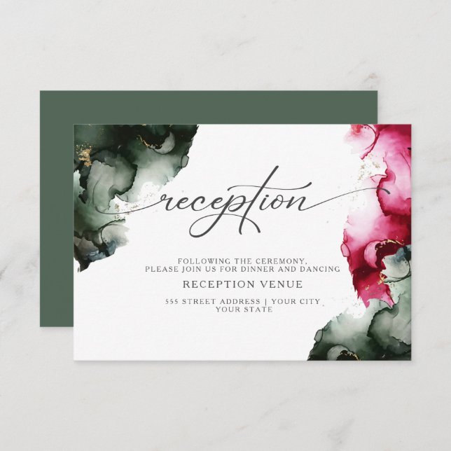 Abstract Crimson and Sage Green Reception Invitation (Front/Back)