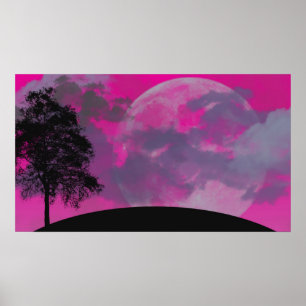 Abstract Crimson Moon Poster