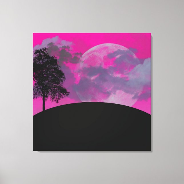 Abstract Crimson Moon Wrapped Canvas Print (Front)