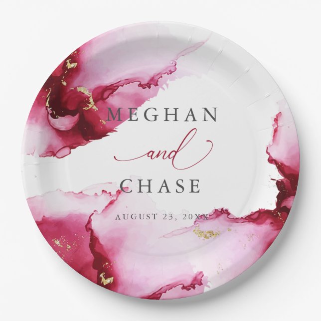 Abstract Crimson Raspberry Red  Paper Plate (Front)