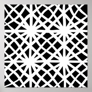 Abstract Criss Cross Lines White on Black Print