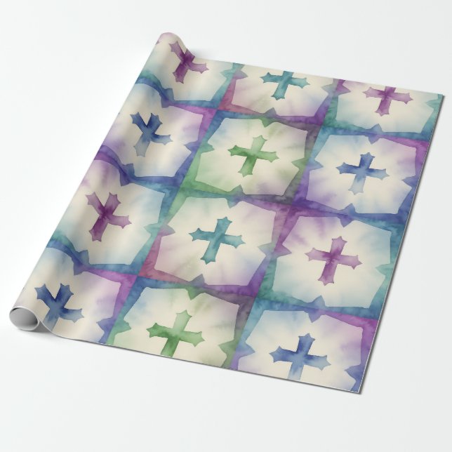 Abstract Cross pattern pretty watercolor faith  Wrapping Paper (Unrolled)