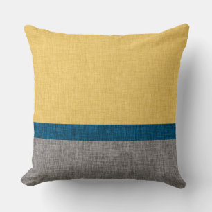 Abstract Crosshatch Yellow Teal Blue Grey Throw Pillow