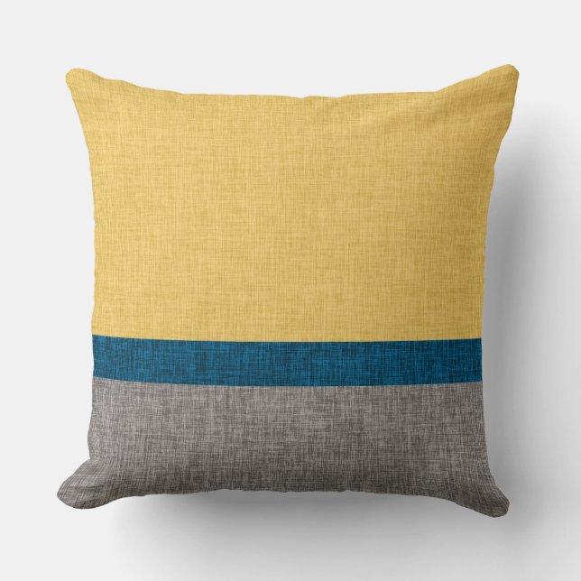Abstract Crosshatch Yellow Teal Blue Grey Throw Pillow (Front)