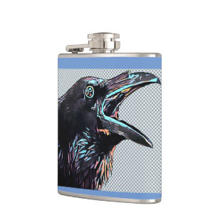 Abstract Crow Bird Original Digital Art Hip Flask