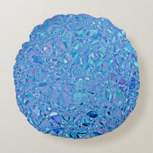 Abstract Crystal Turquoise and Blue Round Pillow