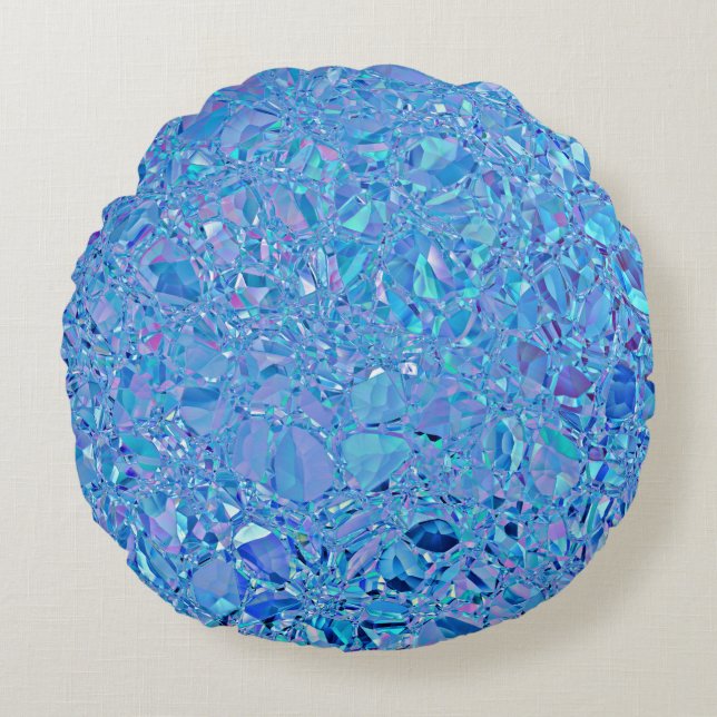 Abstract Crystal Turquoise and Blue Round Pillow (Front)