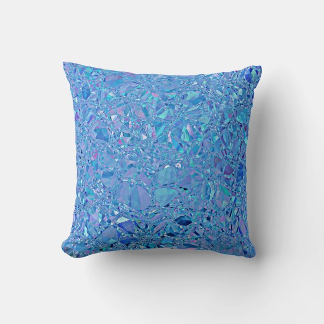 Abstract Crystal Turquoise and Blue Throw Pillow (Front)