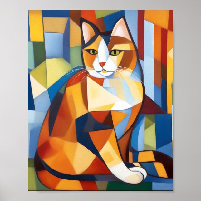 Abstract Cubist Calico Cat Poster (Front)
