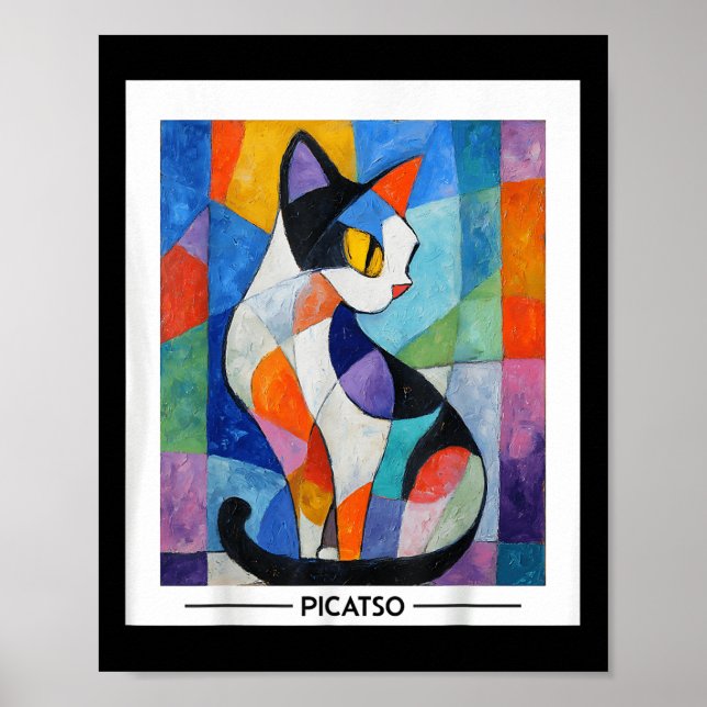 Abstract Cubist Cat Art Design -- Bold Colourful P Poster (Front)