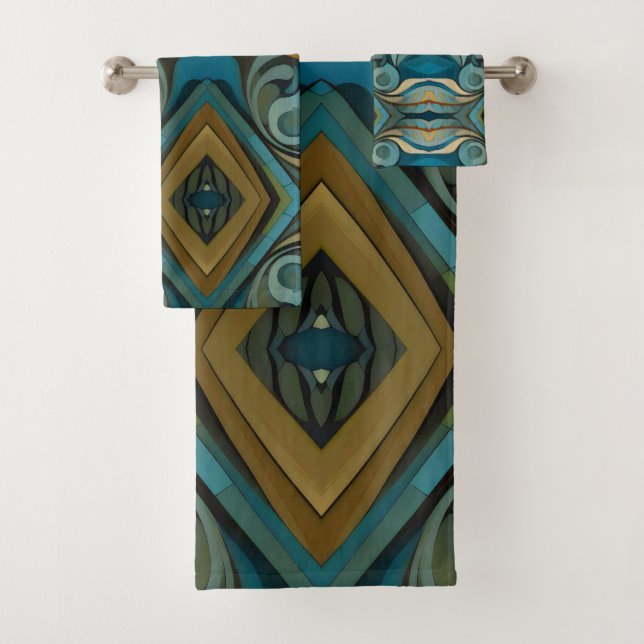 Abstract Cubist Inspired Art Deco 9 Bath Towel Set (Insitu)