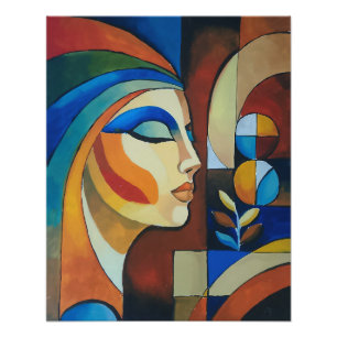 Abstract Cubist Woman Portrait Painting Modern Pos Photo Print