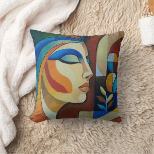 Abstract Cubist Woman Portrait Painting Modern Pos Throw Pillow
