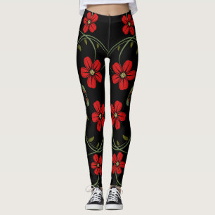 Abstract Curl Grunge Floral Pattern. Leggings