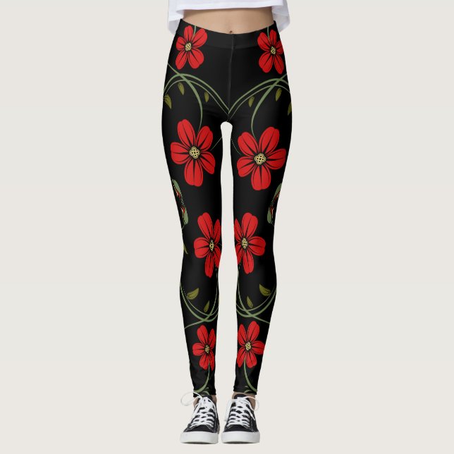 Abstract Curl Grunge Floral Pattern. Leggings (Front)
