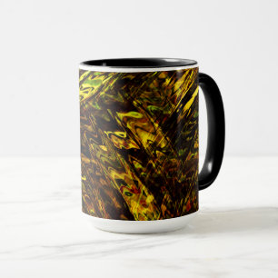 Abstract curved bands in golden green and darkest mug
