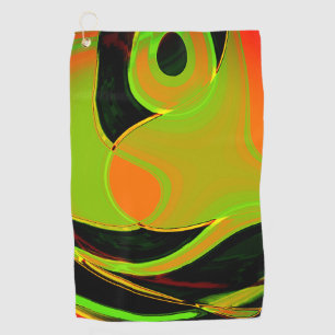 Abstract curves in lime green with orange bath     golf towel