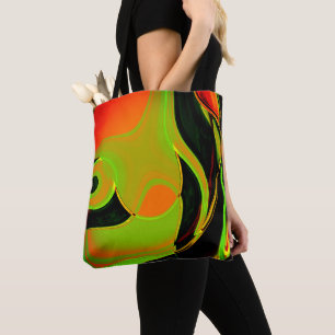 Abstract curves in lime green with orange bath     tote bag
