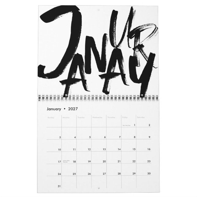 Abstract Custom Black and White Letters Calendar (Jan 2027)