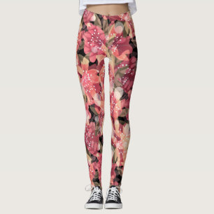 Abstract cute beautiful pink flowers floral design leggings