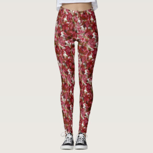 Abstract cute beautiful red flowers floral design leggings