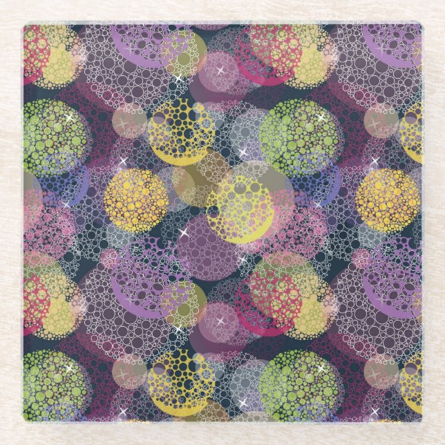 Abstract Cute Polka Dot Circle Glass Coaster (Front)
