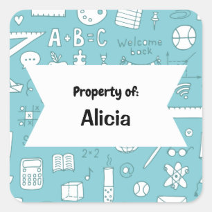 Abstract Cute School Study Pattern personalized  Square Sticker