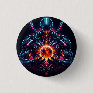Abstract Cyber Cosmic Guardian Futuristic Robot 1 Inch Round Button