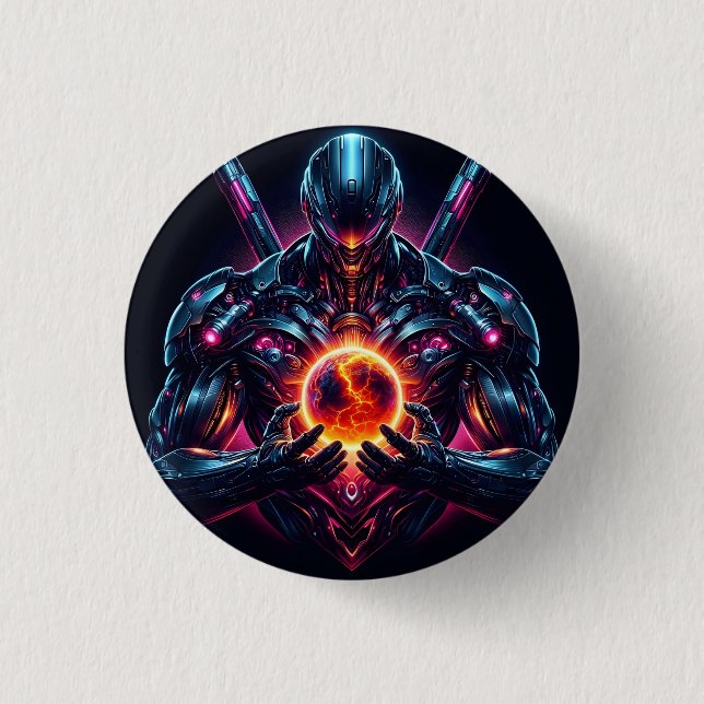 Abstract Cyber Cosmic Guardian Futuristic Robot 1 Inch Round Button (Front)