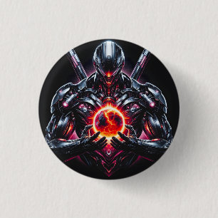 Abstract Cyber Cosmic Guardian Futuristic Robot 1 Inch Round Button