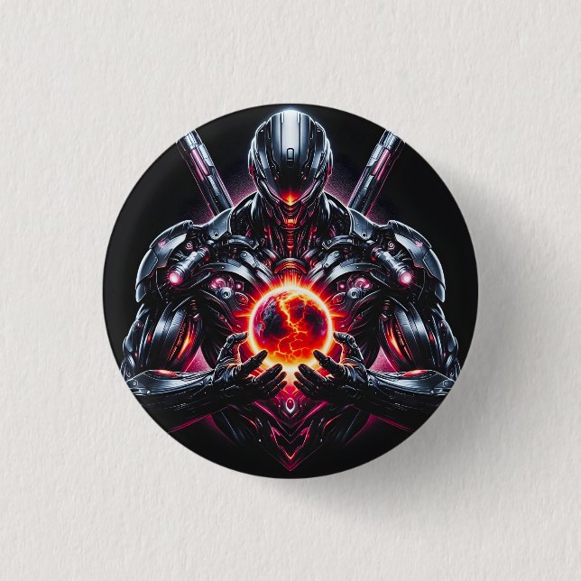 Abstract Cyber Cosmic Guardian Futuristic Robot 1 Inch Round Button (Front)