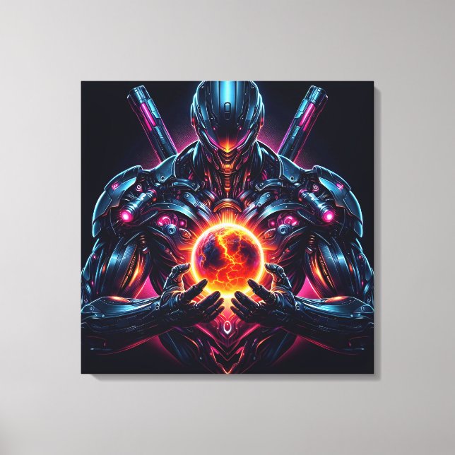 Abstract Cyber Cosmic Guardian Futuristic Robot Canvas Print (Front)