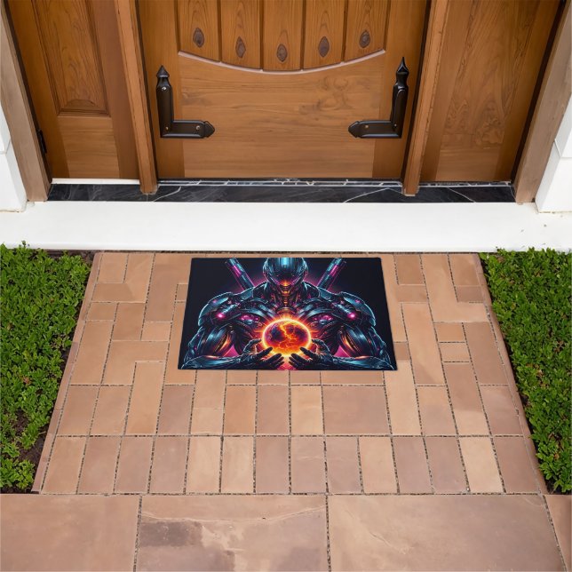 Abstract Cyber Cosmic Guardian Futuristic Robot Doormat (Outdoor)