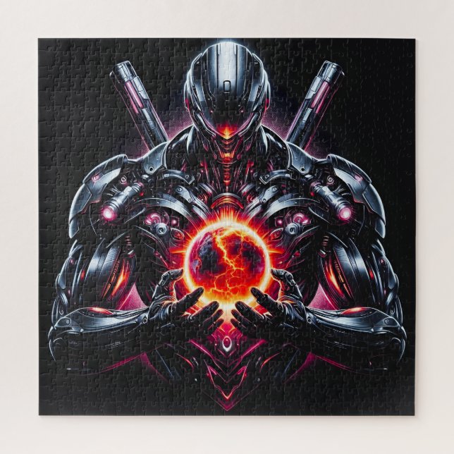 Abstract Cyber Cosmic Guardian Futuristic Robot Jigsaw Puzzle (Vertical)
